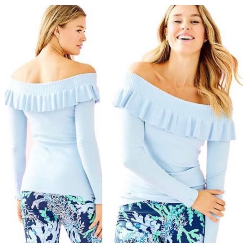 Lilly Pulitzer Siesta Off The Shoulder Sweater Ruffle Pastel Spring Color Sz XXS